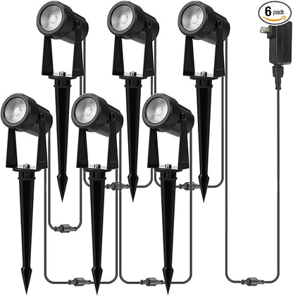Banord Outdoor Landscape Lighting, 6 Pack Outdoor Spot Lights, Low Voltage LED Landscape Lighting with Transformer for Yard, Plant, Lawn, Garden, IP65 Waterproof & 2700K Warm White