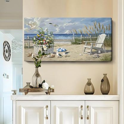 ARTZON Beach Scene Wall Art – Relaxing Large Blue Tropical Nature Sunshine Seascape Picture Modern Summer Coastal Canvas Print Decor for Living Room, Bedroom, 48x24 Inch