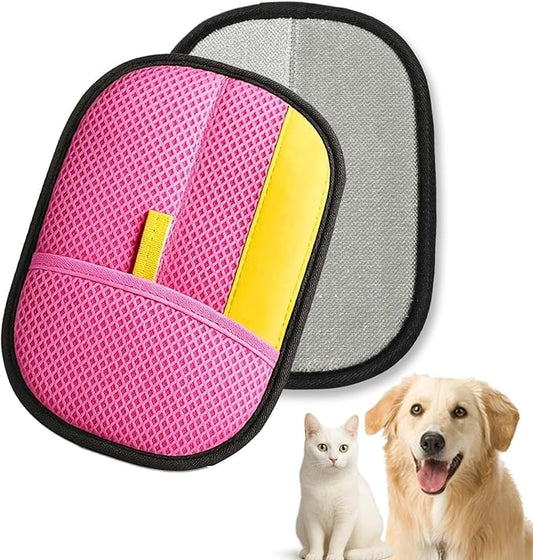 Pet Hair Removal Glove - Electrostatic Reusable Magic Brush Glove for Dog & Cat Hair Removal on Furniture, Car Seats, Clothes & Bedding (Pink)