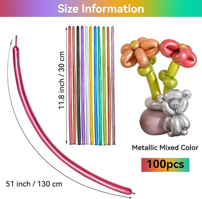 Metallic Multi Long Balloons Premium 260 Twisting Animals Magic Balloons for Birthday Kids Wedding Party Supply 100pcs