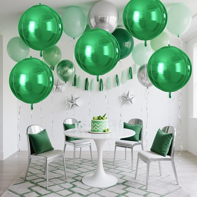 Green Round Foil Balloons 9 pcs,Green Gold Giant 4D Round Balloons 22 Inch for Wedding Graduation Anniversary Baby Shower Birthday Party Decorations