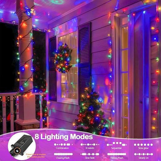 Upgraded 99FT 300 LED Multicolor Christmas String Lights Outdoor & Indoor, Memory Function & Timer & 8 Modes, Twinkle Lights Green Wire Waterproof for Xmas Tree Holiday Party Garden Decor (Multicolor)