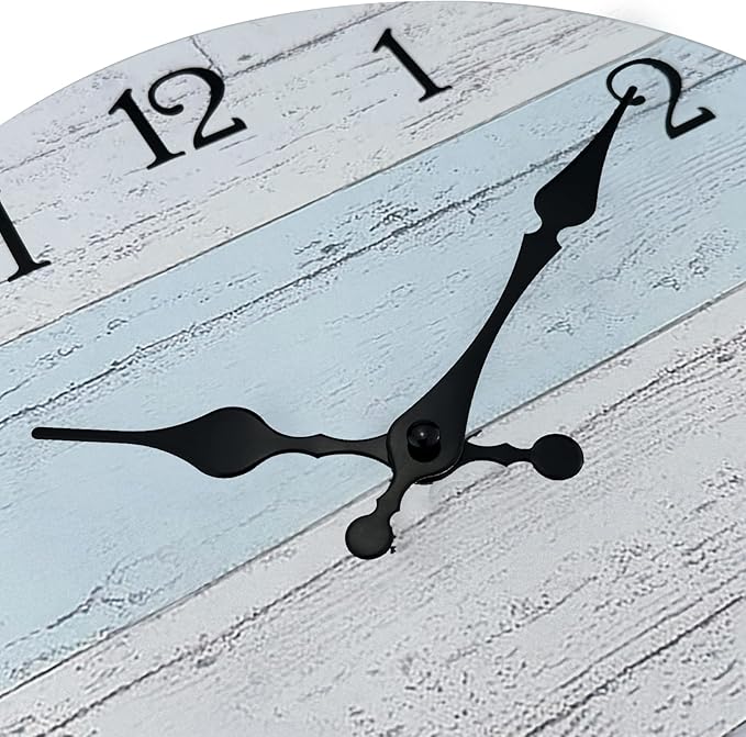 Plumeet Extra Large Wall Clock, 16'' Frameless Wooden Wall Clocks with Silent Quartz Movement, Rustic Coastal Country Village Clocks Decorative for Kitchen Bedroom Living Room