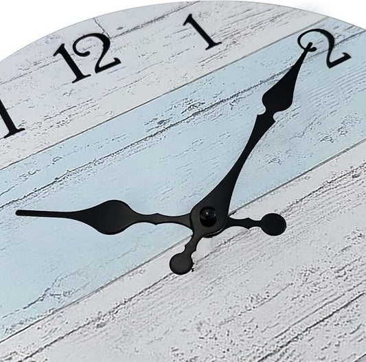 Plumeet Smaill Wall Clock, 10'' Frameless Wooden Wall Clocks with Silent Quartz Movement, Rustic Coastal Country Village Clocks Decorative for Kitchen Bedroom Living Room
