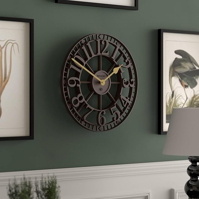 NEWGATE® Warehouse Wall Clock | Skeleton Clock | 16 inch | Mocha Brown with Brass Hands | Contemporary Vintage Style for Kitchen, Living Room or Office
