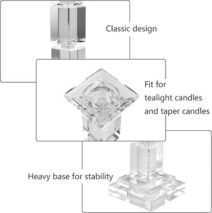 Kitcom Crystal Candle Stick Holders for Home Decor Pack of 2, Clear Crystal Taper/Tealight Candle Holder Table Centerpieces for Party and Wedding Decoration(8.6inch Tall)
