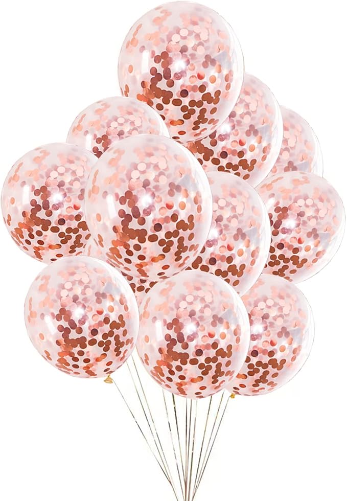 25pcs Rose Gold Foil Confetti Balloons, 12 inch Latex Balloons with Confetti Inside for Birthday Party Decoration