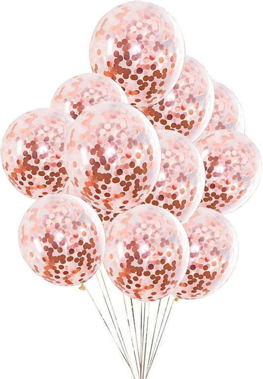 25pcs Rose Gold Foil Confetti Balloons, 12 inch Latex Balloons with Confetti Inside for Birthday Party Decoration