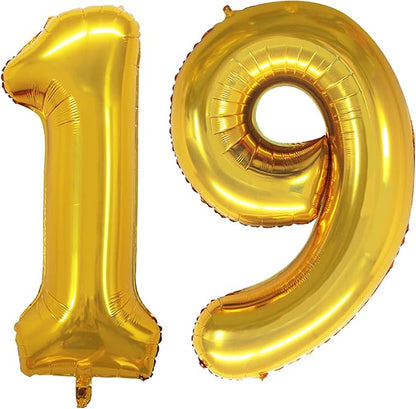 GOER Number 19 Balloons for 19th Birthday Sweet 19 Party Decorations,42 Inch Jumbo Foil Helium 91 Balloons for 91st Birthday Party Decoration (Gold)
