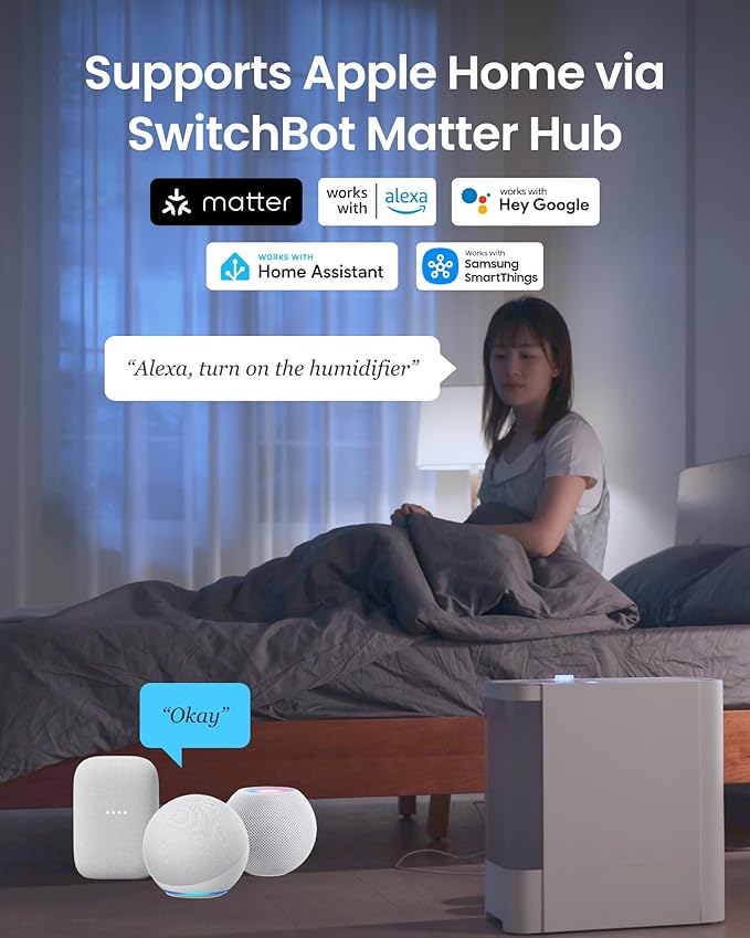 SwitchBot Evaporative Humidifier for Bedroom 4.5L, 750ml/h, No Mist, No White Dust, Tap Water Fillable, Top Fill, Washable Filter, for Baby, Nursery, Plants, Indoor, Work with Matter, HomeKit, Alexa