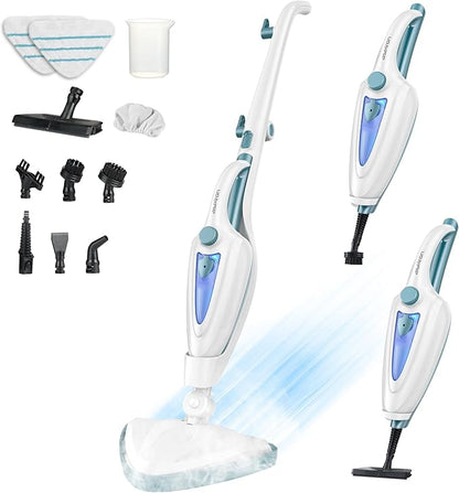 12-in-1 Steam Mop, Fast 15-Sec Heat-Up, 1500W Detachable Handheld Steam Cleaner with 2 Dirt Grip Pads, Removes 99.99% Stubborn Stains for Hardwood Floors, Windows, Tiles, Furniture, Turquoise