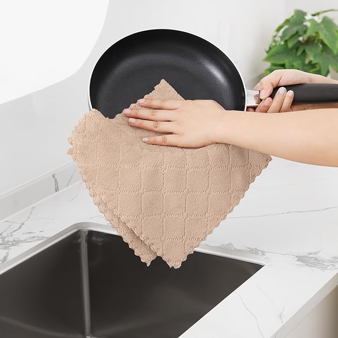 Homaxy 24 Pack Dish Towels for Kitchen (10 x 20 Inches, Tan), Super Soft and Absorbent Coral Velvet Dish Cloths for Washing Dishes, Nonstick Oil Fast Drying Microfiber Cleaning Cloth