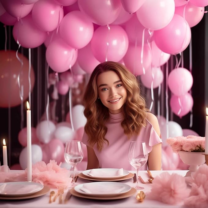 130PCS Pink Balloons, Latex Balloons Different Sizes 18/12/10/5 Inch, Helium Balloons with Ribbon, Party Balloon Set for Birthday Wedding Graduation Anniversary Baby Shower Decorations.