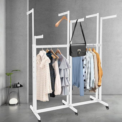 Metal Clothing Rack, 6 Arms Clothes Display Racks with Wheels, Adjustable Floor Standing Garment Rack From 46.85" to 64", Portable Retail Display Stand for Boutique Stores (White, 6 Arm/45.66in)