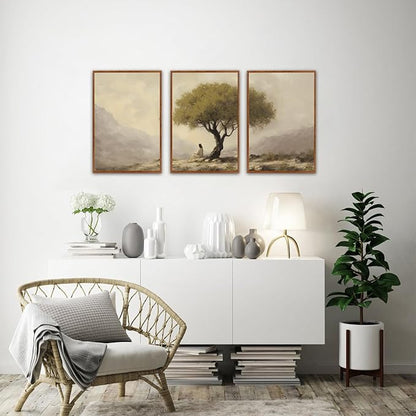HLNIUC Jesus Framed Canvas Wall Art,Religious Christian Olive Poster,Vintage Mountain Natural Landscape Painting,Christian God Bible Story Canvas Art Print for Living Room Bedroom Church-16 x24 x3