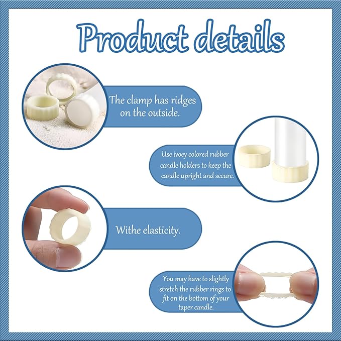 Silicone Candle Holder Base Stabiliser 40pcsCandle Ring Gripper Wishing Rubber Washer Candlestick Silicone Ring Non-Slip.for Taper Candles and Candle Cups.Weddings and Home Decor Gifts.(White)