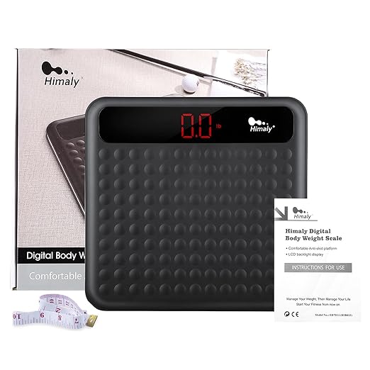 Digital Body Weight Bathroom Scale, High Precision Measurements Scales with Large Non Slip Silicone Platform and LCD Digital Display, 400lbs/180kg Capacity (Black)