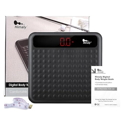 Digital Body Weight Bathroom Scale, High Precision Measurements Scales with Large Non Slip Silicone Platform and LCD Digital Display, 400lbs/180kg Capacity (Black)