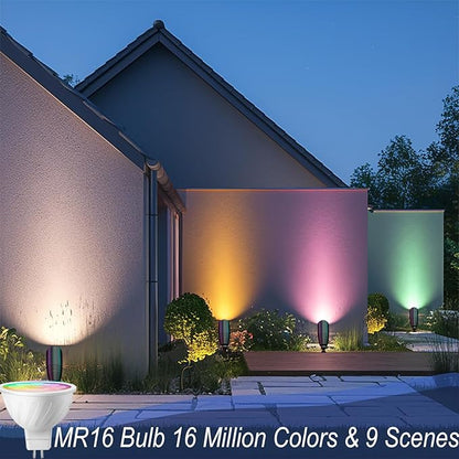 Low Voltage Outdoor Landscape Spotlights with RGB+CCT Color Changing,IP65 Waterproof Uplights for Garden and Yard,12V Warm&White Uplights,Heavy Duty Accent Fixtures,APP/Remote Control