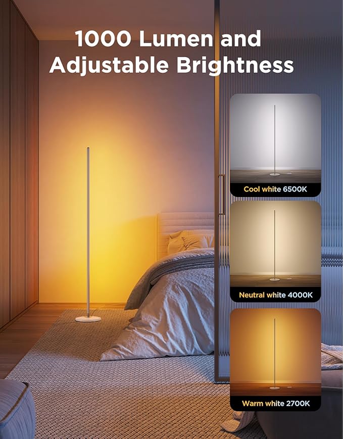 Govee RGBIC Floor Lamp Basic, LED Corner Lamp Works with Alexa, Smart Modern Floor Lamp with Music Sync and 16 Million DIY Colors, Color Changing Standing Lamp for Bedroom Living Room
