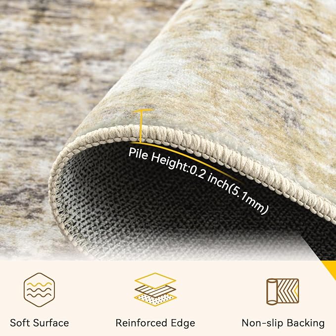 Washable Area Rugs 6'x8' Non-Slip Modern Abstract Soft for Living Room Entryway Bedroom Nursery, Print Pattern, Neutral Brown Gray