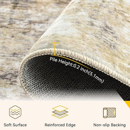 Washable Area Rugs 6'x8' Non-Slip Modern Abstract Soft for Living Room Entryway Bedroom Nursery, Print Pattern, Neutral Brown Gray