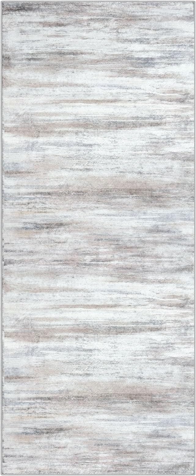 KOZYFLY Modern Abstract Kitchen Runner Rug, 2x5 Washable Rug Runner Non-Slip Soft Striped Hallway Runner Rugs, Beige Print Carpet Runner for Entryway Bathroom Laundry Room Foyer