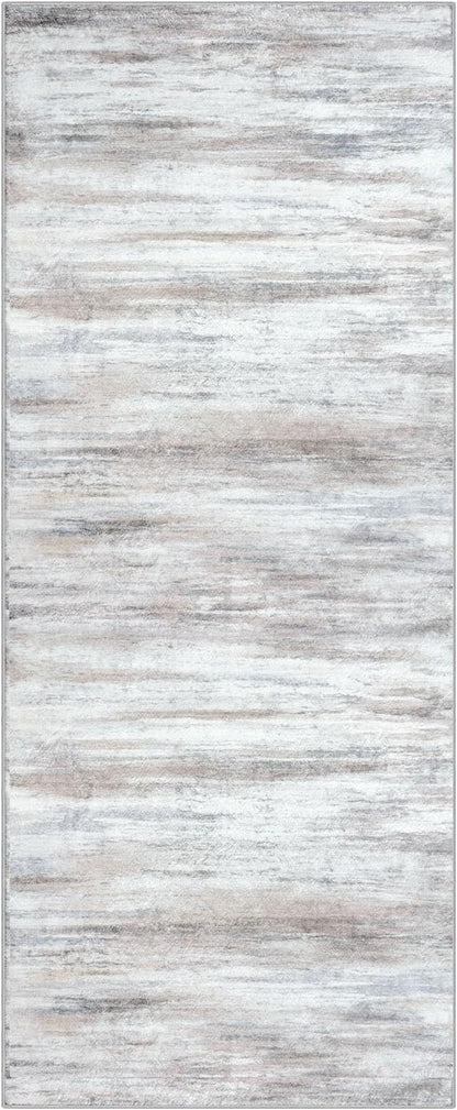KOZYFLY Modern Abstract Kitchen Runner Rug, 2x5 Washable Rug Runner Non-Slip Soft Striped Hallway Runner Rugs, Beige Print Carpet Runner for Entryway Bathroom Laundry Room Foyer