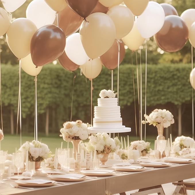 130PCS Cocoa Balloons, Latex Balloons Different Sizes 18/12/10/5 Inch, Helium Balloons with Ribbon, Party Balloon Set for Birthday Wedding Graduation Anniversary Baby Shower Decorations.