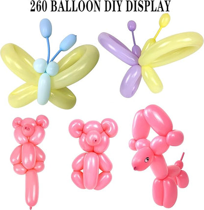 260 Balloons Pack of 100, Premium Long Latex Twisting Balloons for Birthday Wedding Festival Party Pastel Color Pack of 100
