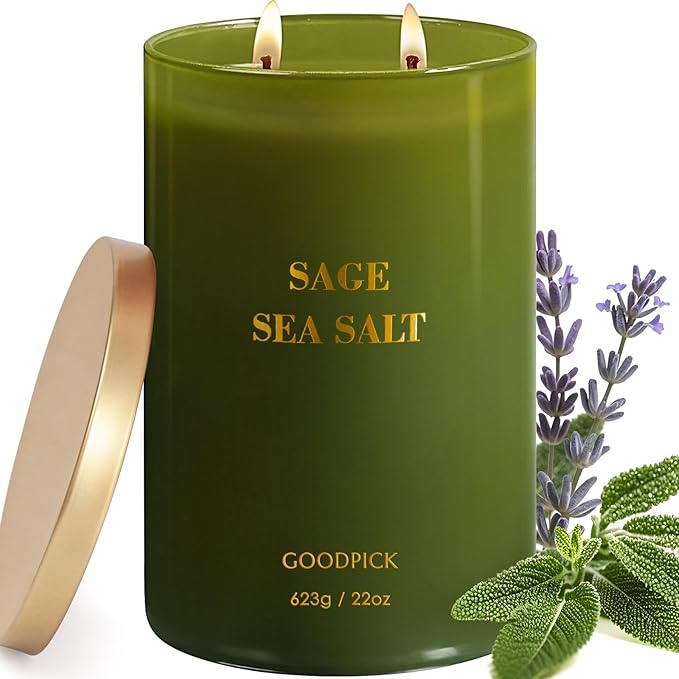 Goodpick Scented Candles, Sea Salt Sage for Cleansing House, Father's Day, Soy Candle for Women, 22oz Large Long-Lasting
