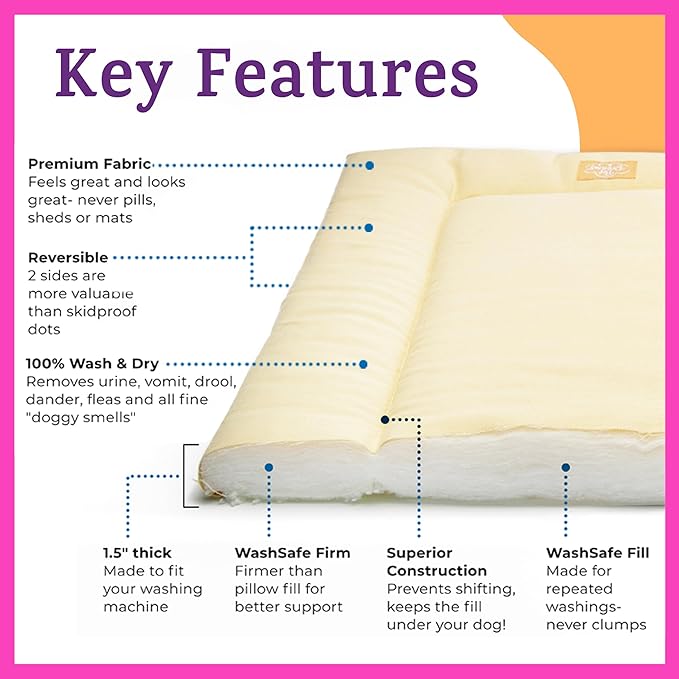 Pet Dreams Dog Crate Pad - Washable Kennel Mat, Crate Pads for Dog Cages, Non-Toxic, Flat Indoor Cat Bed, Fits iCrate 18, 24, 30, 36, 42, 48 Inches (Ivory, X Large, 42")