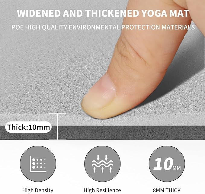 8mm Large Yoga Mat (6'x 4') - Extra Long and Wide 72 x 48 x 0.32 inches, Non-Slip POE Fitness Mat, Eco-Friendly, Thick Wide Exercise Mat for Home Workouts,Ideal for Yoga and Pilates.