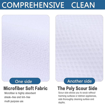 SINLAND Wholesale Microfiber Dish Cloth Best Kitchen Cloths Cleaning Cloths with Poly Scour Side 12Inchx12Inch 10 Pack White