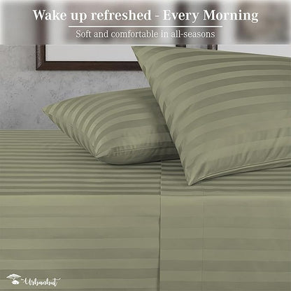 URBANHUT 800 Thread Count Egyptian Cotton Damask Striped Queen Size Sheets Set (4 Pc) - Ultra Soft & Smooth, Sateen Weave Queen Size Sheets, Luxury Hotel Sheets with 16" Deep Pocket - Sage