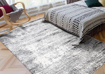 Keen Home Design Area Rugs - Non-Shedding, Thick Pile Abstract Rugs for Kitchen, Living Room, Bedroom, Dining Room, Entryway (Abstract Cream/Grey, 7'3" x 10'2")