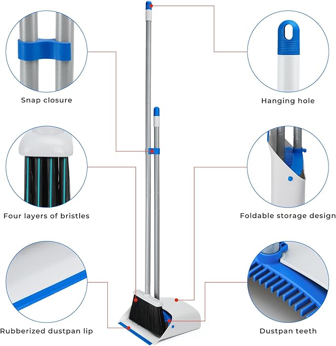 Broom with Dustpan Combo Set, Dustpans Stand Up
