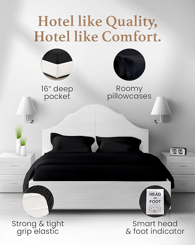 Good Sleep Bedding Full Size Sheets - 100% Egyptian Cotton Sheets Full Size, 4Pc, 1000 TC, Sateen Weave, Hotel Full Size Sheet Sets, Soft, Full Bed Sheets Deep Pocket Fits Upto 16" - Black