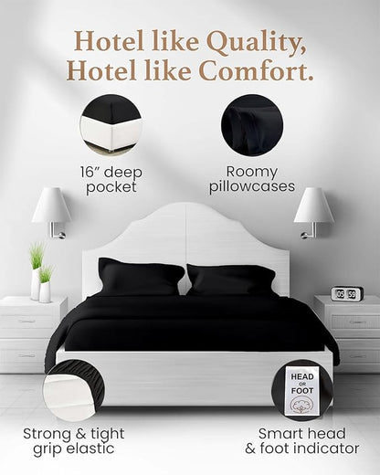 Good Sleep Bedding Twin XL Sheet Set - 100% Egyptian Cotton XL Twin Sheet Set, 1000 TC, 3Pc, Extra Long Twin Sheets for Dorm, Hotel Sheets, 16" Deep Pocket Twin Sheets Extra Long - Black Sheets
