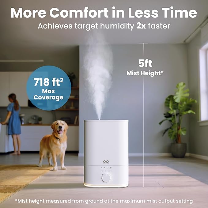 Everlasting Comfort 6L Humidifier Large Room, High Mist Output 60 HR Runtime Ultrasonic Top Fill Humidifiers for Bedroom, Easy to Use & Clean for Home, Baby Humidifier, Plants, Congestion, Indoor