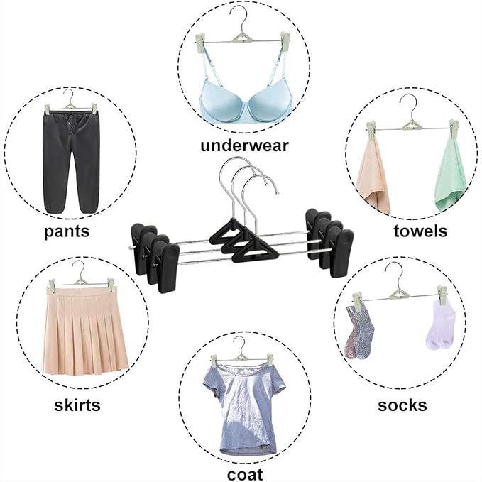 NORTHERN BROTHERS Pants Skirt Hangers 50 Pack - Stackable Space Saving Jeans Shorts Hanger with Clips for Kid, Man, Women, Children, Baby