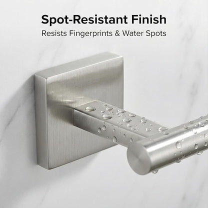 16" Brushed Nickel Bathroom Hardware Set 5-Piece, Fingerprint-Free SUS304 Stainless Steel Towel Bar for Small Bath & RV, Modern Square Bath Accessories Kit (Brushed Nickel)