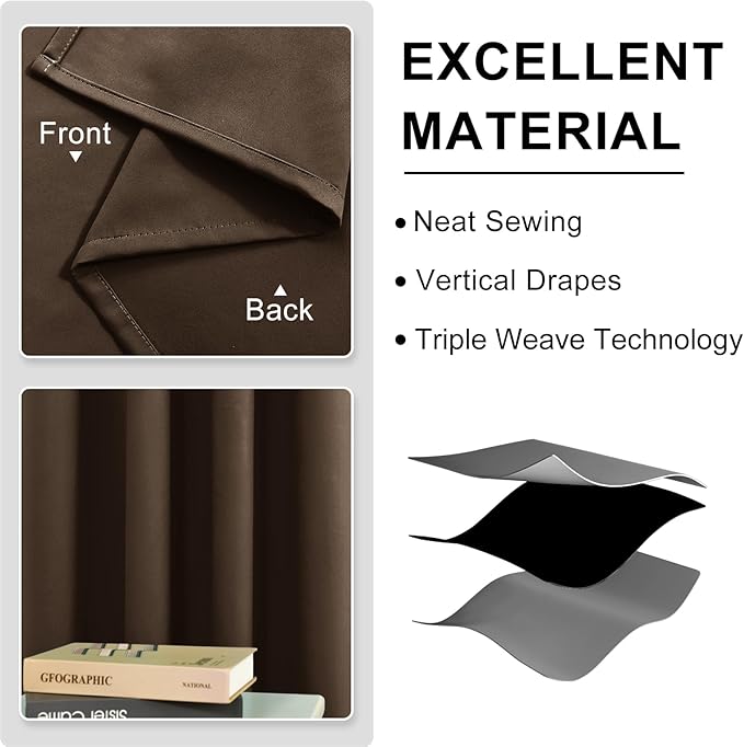 DWCN Brown Curtain 70 Inches Wide, Blackout Curtains for Bedroom, Extra Wide Drapes for Living Room, W70 x L63 Inch, 2 Panels