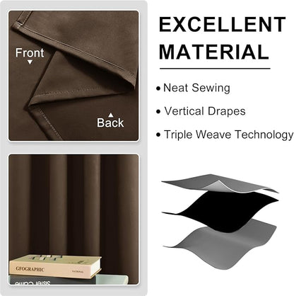 DWCN Brown Curtain 70 Inches Wide, Blackout Curtains for Bedroom, Extra Wide Drapes for Living Room, W70 x L63 Inch, 2 Panels
