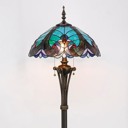Tiffany Floor Lamp Green Liaison Stained Glass Standing Reading Light 16X16X70 Inches Antique Pole Corner Lamp Decor Bedroom Office Living Room