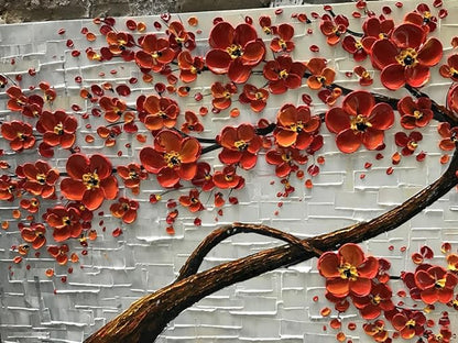 YaSheng Art -Large Size hand-painted Oil Painting On Canvas Texture Palette Knife Red Flowers Paintings Modern Home Decor Wall Art Painting Colorful 3D Flowers Tree Paintings Ready to hang 24x60inch