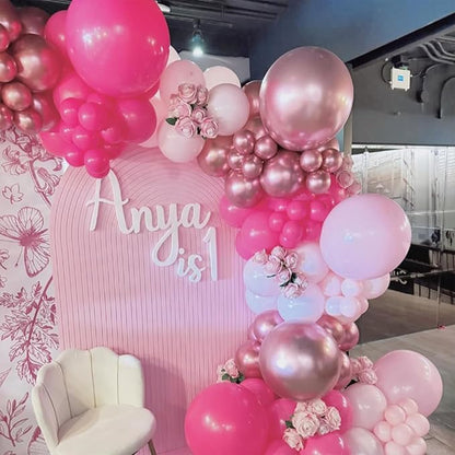 Pink Mixed Balloons Set, 12 Inch Hot Pink Pastel Light Baby Pink Metallic Pink Latex Balloons Party Balloons for Women Girls Birthday Baby Shower Princess Anniversary Party Decorations