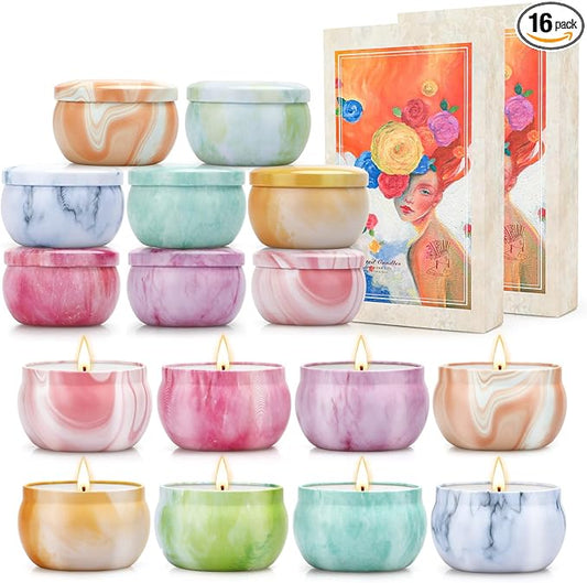Candles, 16 Pack French Artistic Scented Candle Gift Set for Women, Floral & Fruity Scents, Paris-Inspired Oil Painting Gift Box, Valentines Holiday Aromatherapy Gifts for Cozy Home Décor