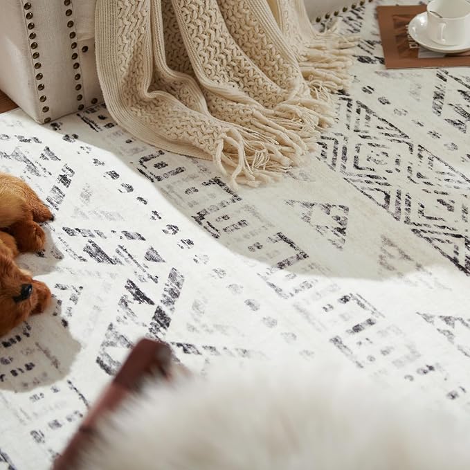 jinchan Boho Runner Rug 2x5 - Moroccan Machine Washable Non-Slip Bohemian Diamond Low-Pile Soft Runner Rug for Entryway Hallway Kitchen Bedroom Laundry Room (2‘x5', Charcoal)