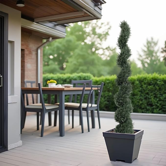 THE BLOOM TIMES 6ft Spiral Artificial Topiary Trees Set of 2, 71 inch Faux Cedar Trees for Outdoor Planters - Fake Twist Cypress Plants for Garden Front Porch Indoor Outside Christmas Decor 6 Foot